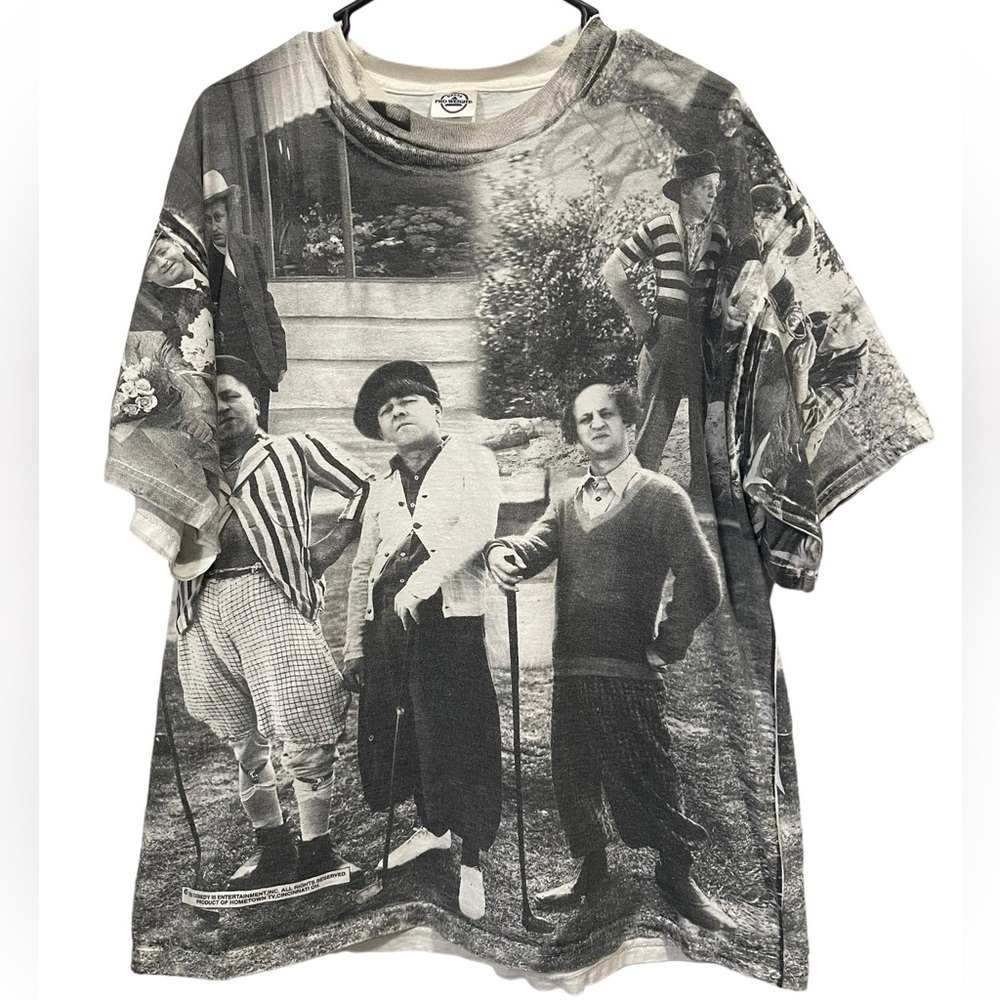 The Three Stooges Vintage 1998 AOP All Over Print Funny Black Grey T-Shirt XL